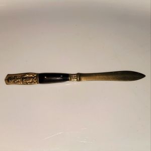 Beautiful Ornate Vintage Solid Brass and Wood Letter Opener